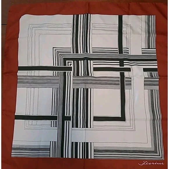 Vintage FIORINI Womens Scarf Brown Black Cream 30 Inch - Picture 1 of 8